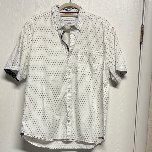 Casual White Bicycle Patterned Button Down Shirt - Picture 1 of 10